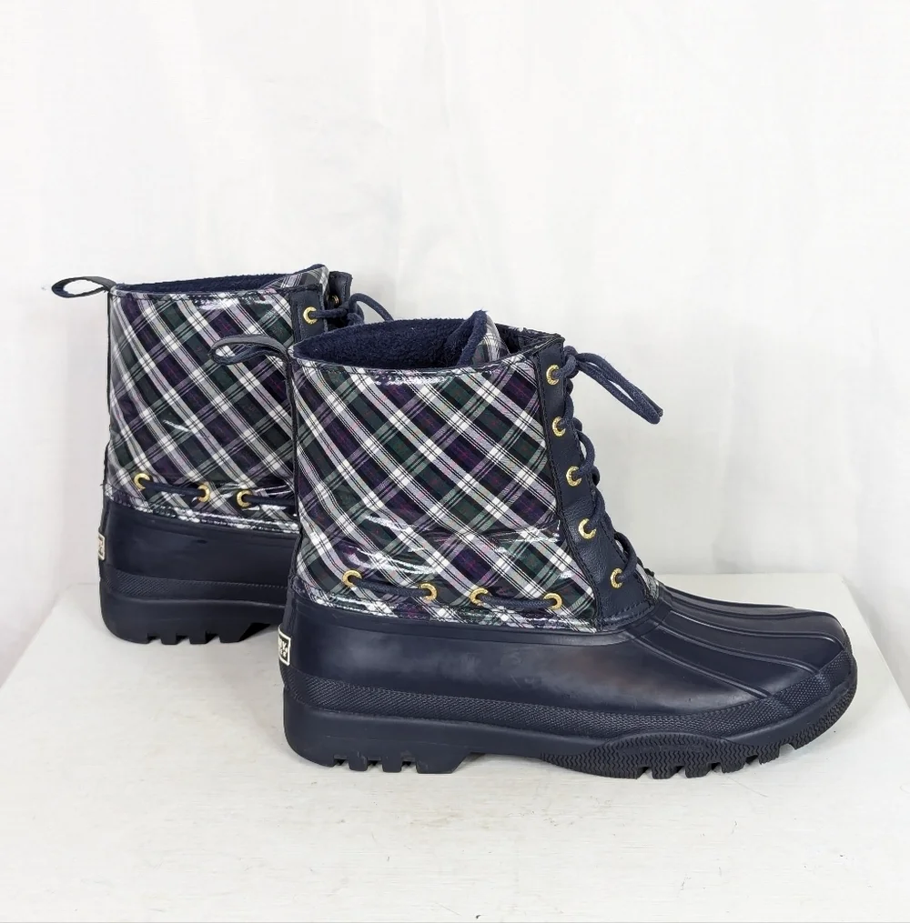 Sperry Gosling Plaid Tartan Waterproof Fleece Lined Winter Duck Boots Size 9